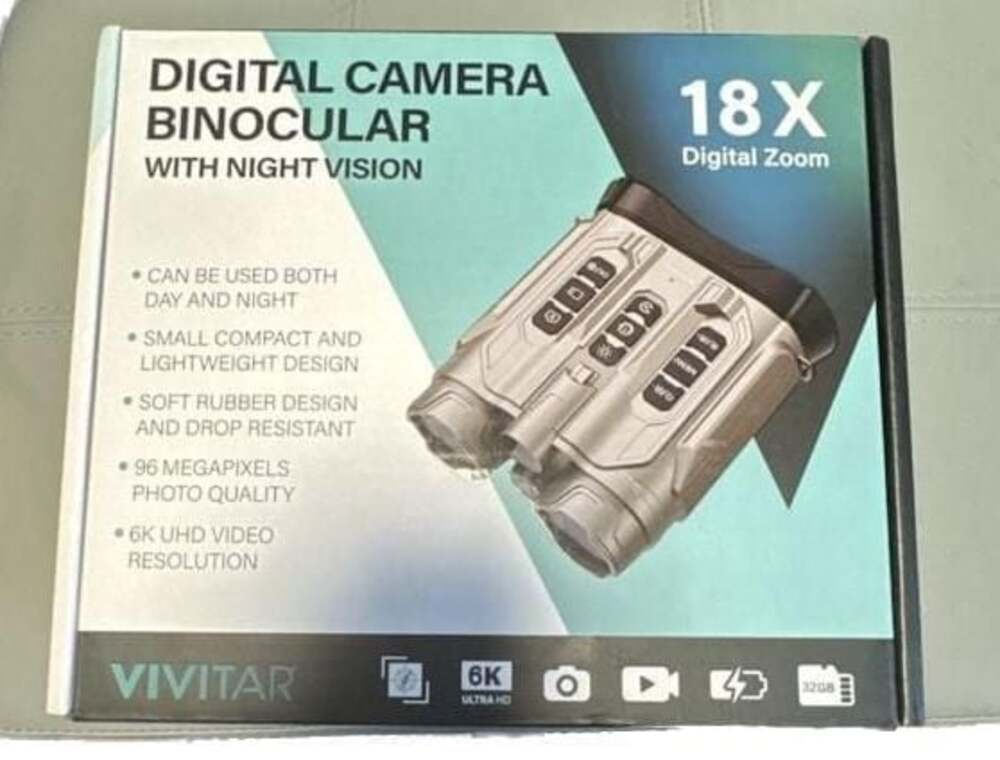 Vivitar Digital Camera Binoculars With Night Vision 18X Digital Zoom 6K UHD Silv